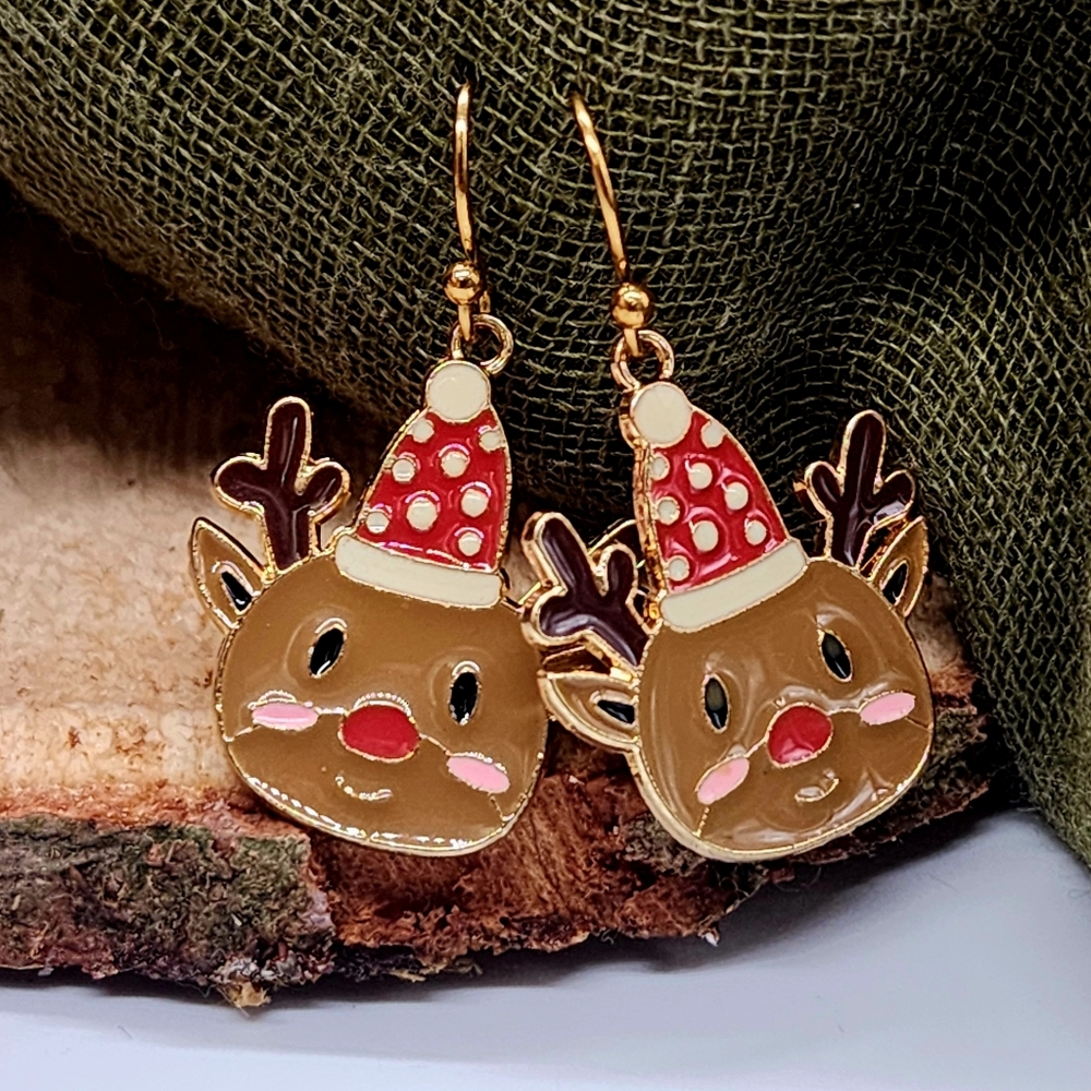 ❤️ Christmas Gifts Gold Earrings Santa Reindeer Deer Hypoallergenic Jewelry
